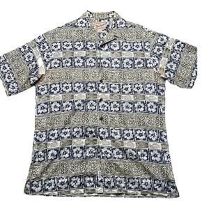 Woolrich Shirt Adult Extra Medium Green Blue Floral Hawaiian Short Sleeve Mens